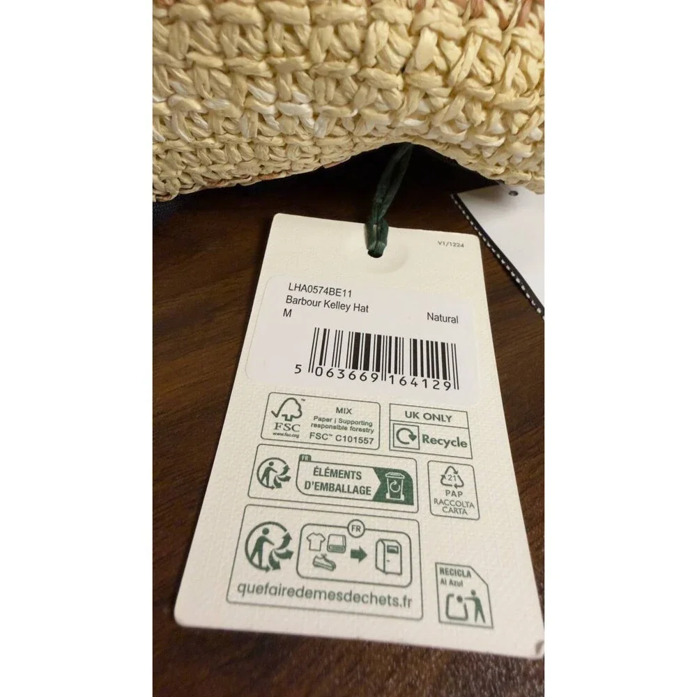 Barbour  Cloche  Hat  Natural  Paper  M  New  $60
